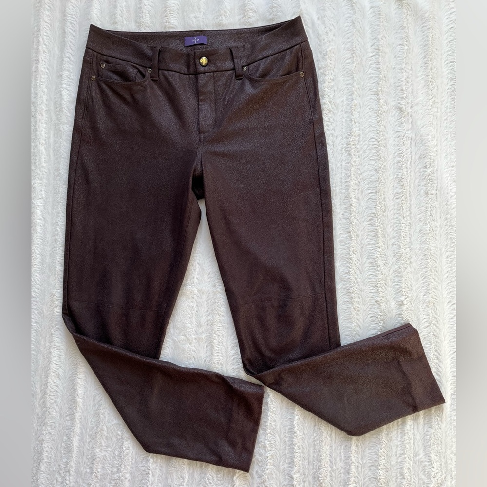 NYDJ Alina Skinny Legging Pants Brown Faux Suede sz 10